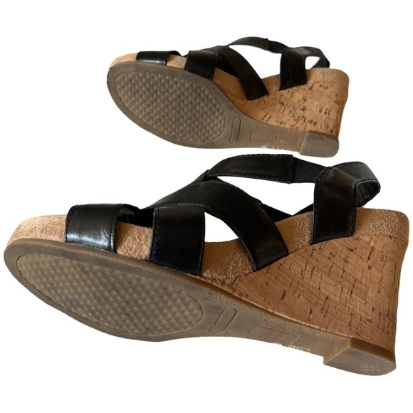 Black Wedge Cork Strap Heels Shoes - Picture 7 of 9